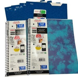 Blue Five Star notebooks with 4 Five Star paper folders